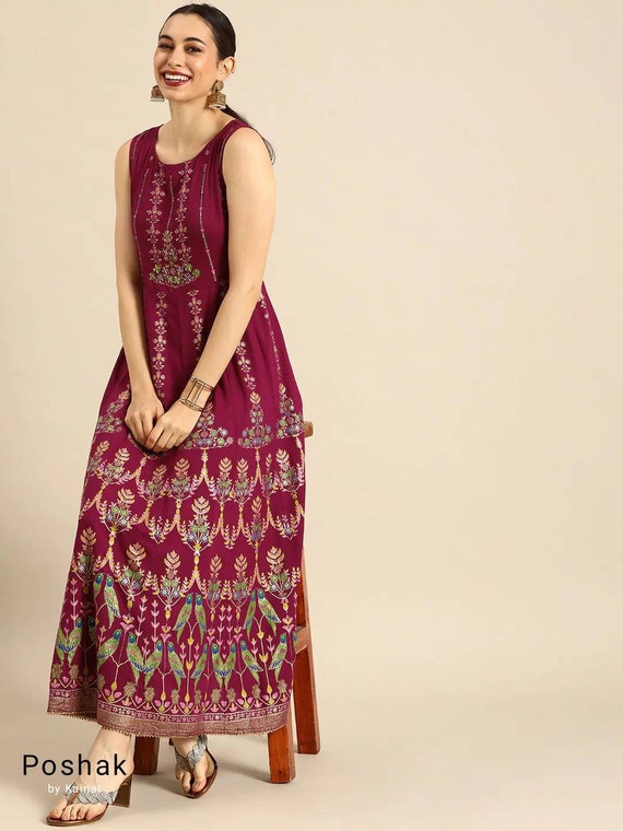 55% OFF on Libas Maroon Ethnic Maxi Dress on Myntra | PaisaWapas.com