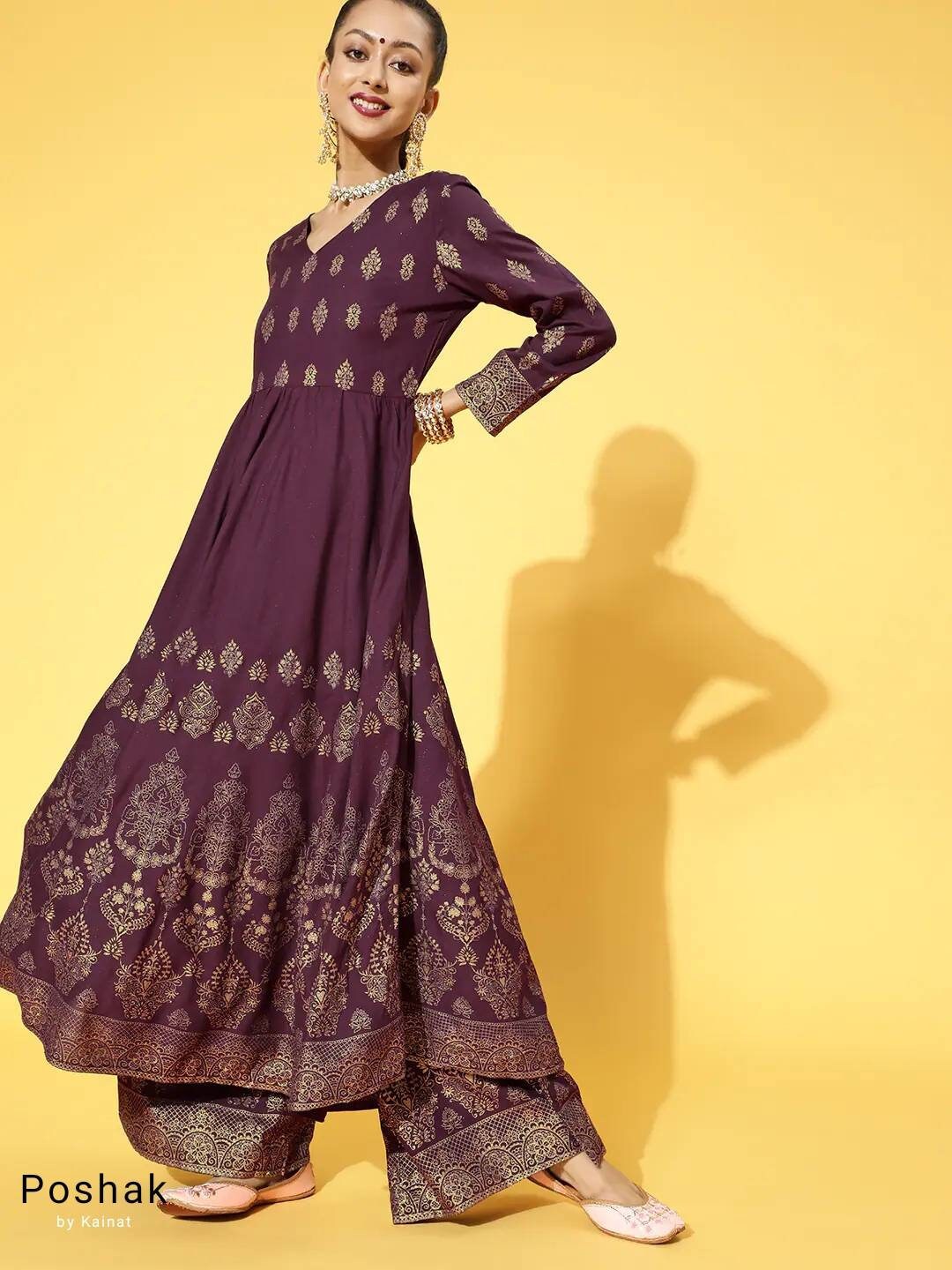 Indian Party Wear Dress Burgundy & Golden Anarkali Kurta and Etsy