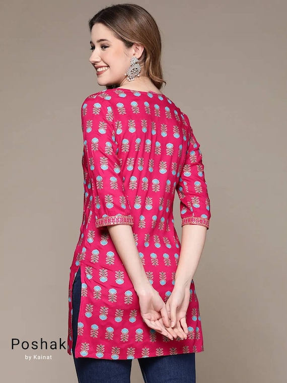 Buy Ishin Women's Cotton Pink Printed Straight Kurta Trouser Set Online –  ISHIN FASHIONS