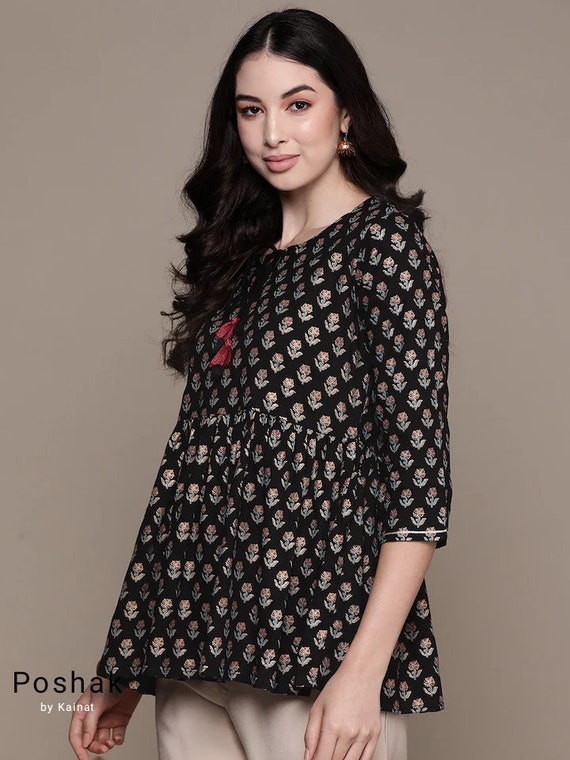 Buy our Blak Floral Flared Tunic online from globaldesi.in SC- FW23GH190TURY