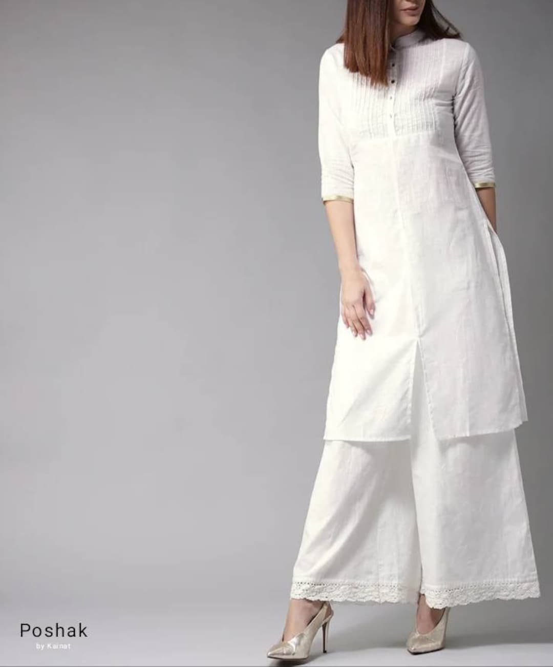 White Printed Cotton Kurti With Palazzo Set | Buy Women Clothing