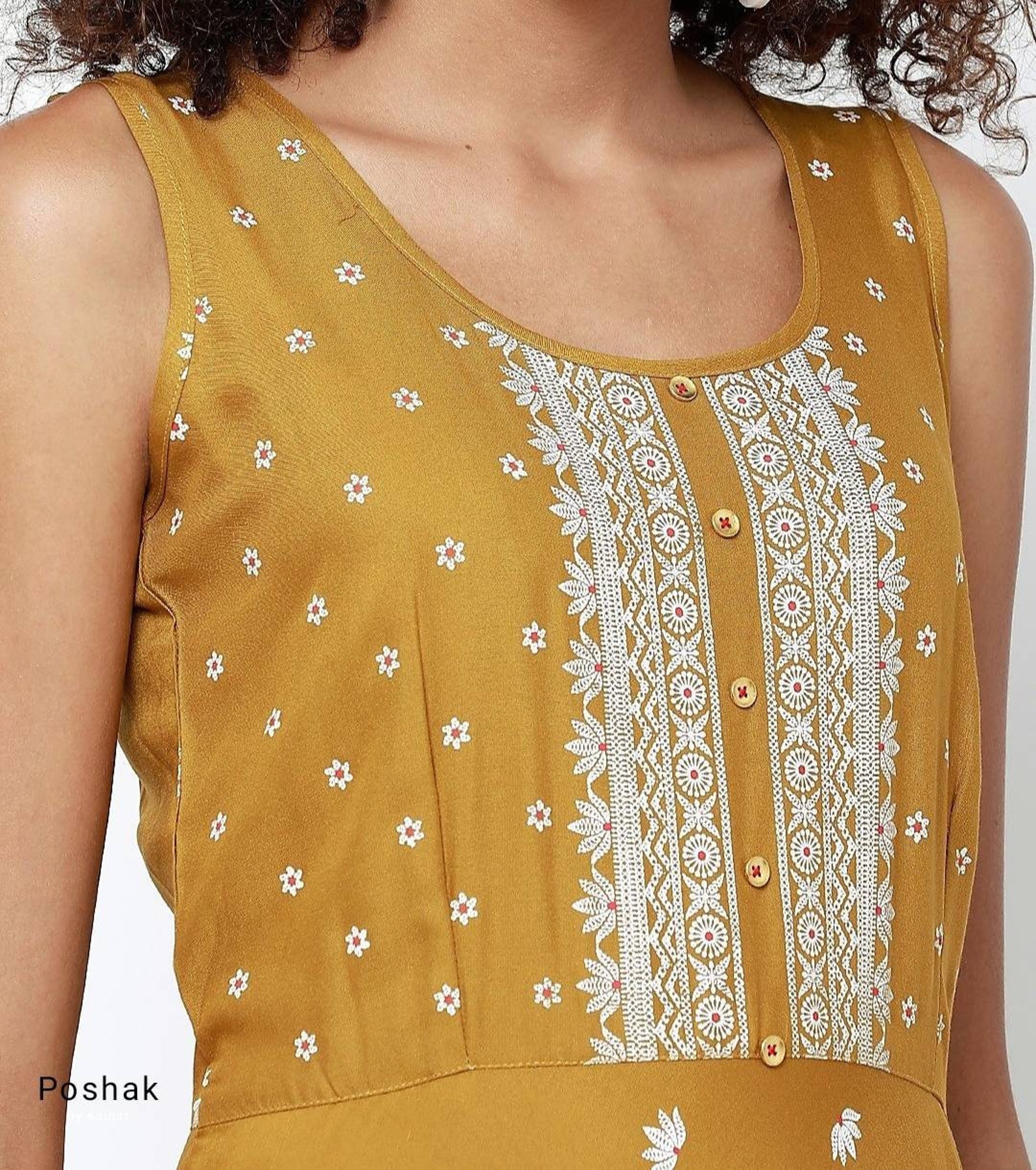 Anarkali Kurti Dress Mustard Yellow and White Printed Etsy