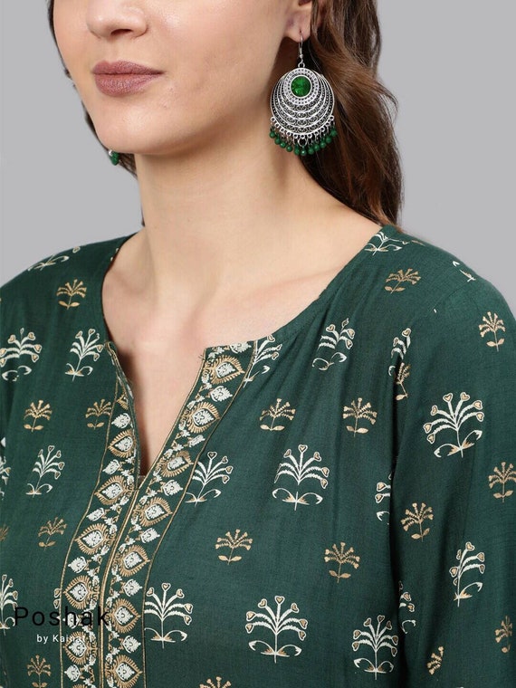 Cotton Kurtis for Women Green White Cotton Short Kurta Indian