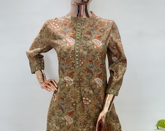 Tuniche da donna - Kurti corto verde arancione - 2XL 3XL 4XL Kurta da donna - Abito etnico indiano - Kurti corto - Abbigliamento estivo - Top taglie forti