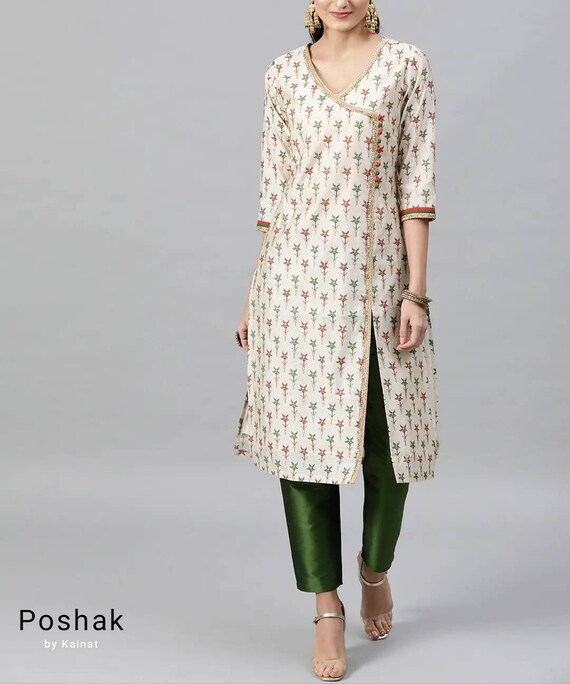 Party Wear Kurta With Trousers Cream 