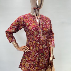 トップス arts & science Front slit ethnic blouse Plain Art Silk Front Slit Kurta Set in Magenta - Etsy