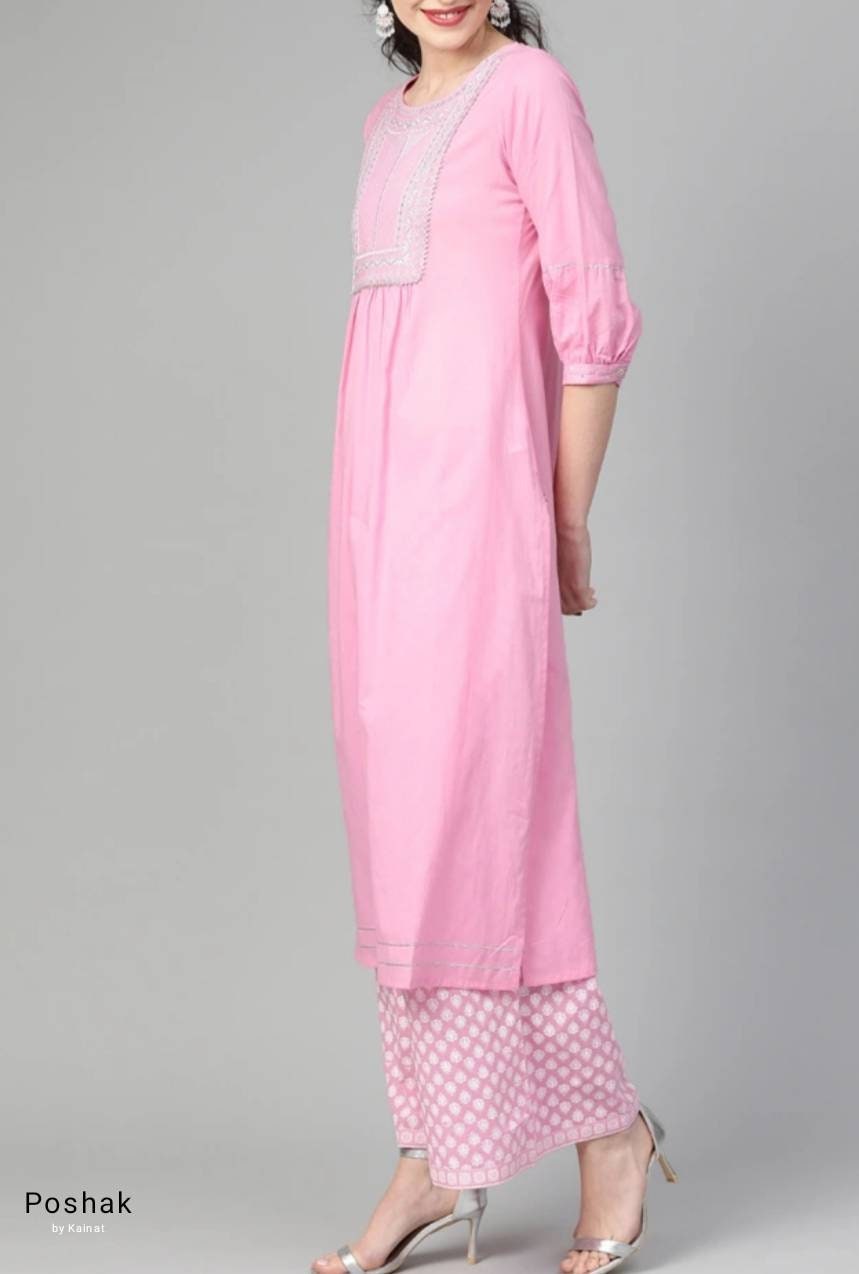 Kurta Sets For Women Yoke Design Kurta with Palazzos Pink | Etsy