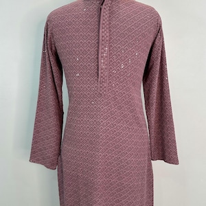 Men&#39;s Indian Ethnic Wear - Kurta with Pyjama For Men -  Chikankari Pure Cotton Mauve Kurta Sets For Men - Indian Festive/Party Wear For Men