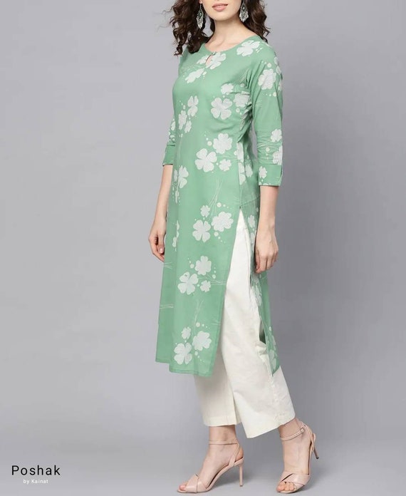 Plus Size Kurti Clearance Sale Pastel Green Printed Kurta Indian