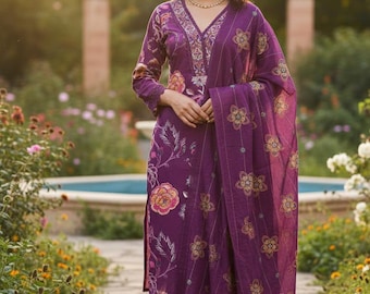 Komplety kurty dla kobiet – czysta bawełna, prosta, bawełniana, z nadrukiem, kurta ze spodniami i dupattą – salwar kameez dupatta – Indian Summer Wear Women