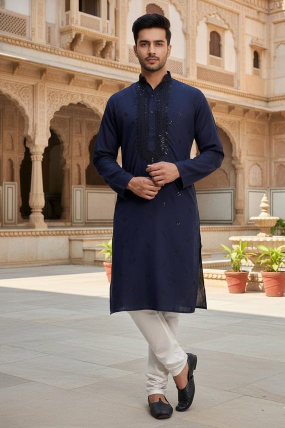 men's kurta dress 2-3 Days Delivery! Indian Men Kurta Pyjama Ready to Wear Rayon Cotton Party Wear, Listing ID: 8978167169306 36 / Sky Blue