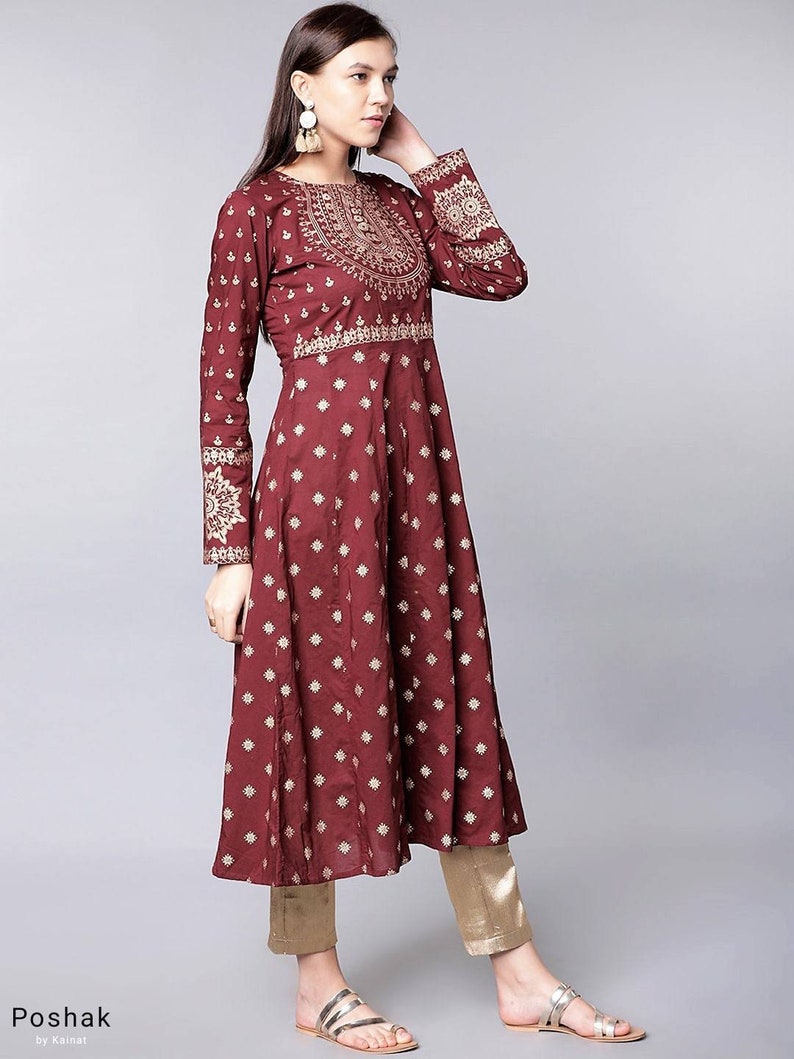 A-line Kurti Indian Dresses Ethnic Wear Anarkali Dress For Party Pure Cotton Anarkali Kurta For Women In Maroon