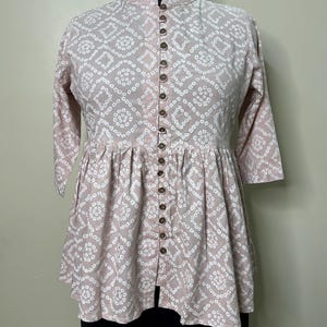 Summer Tops Tees For Women - Mauve and White Pure Cotton Printed Kurta - Short Kurta - Cotton Tunic - Indian Ethnic Tops - Boho Tops T-shirt