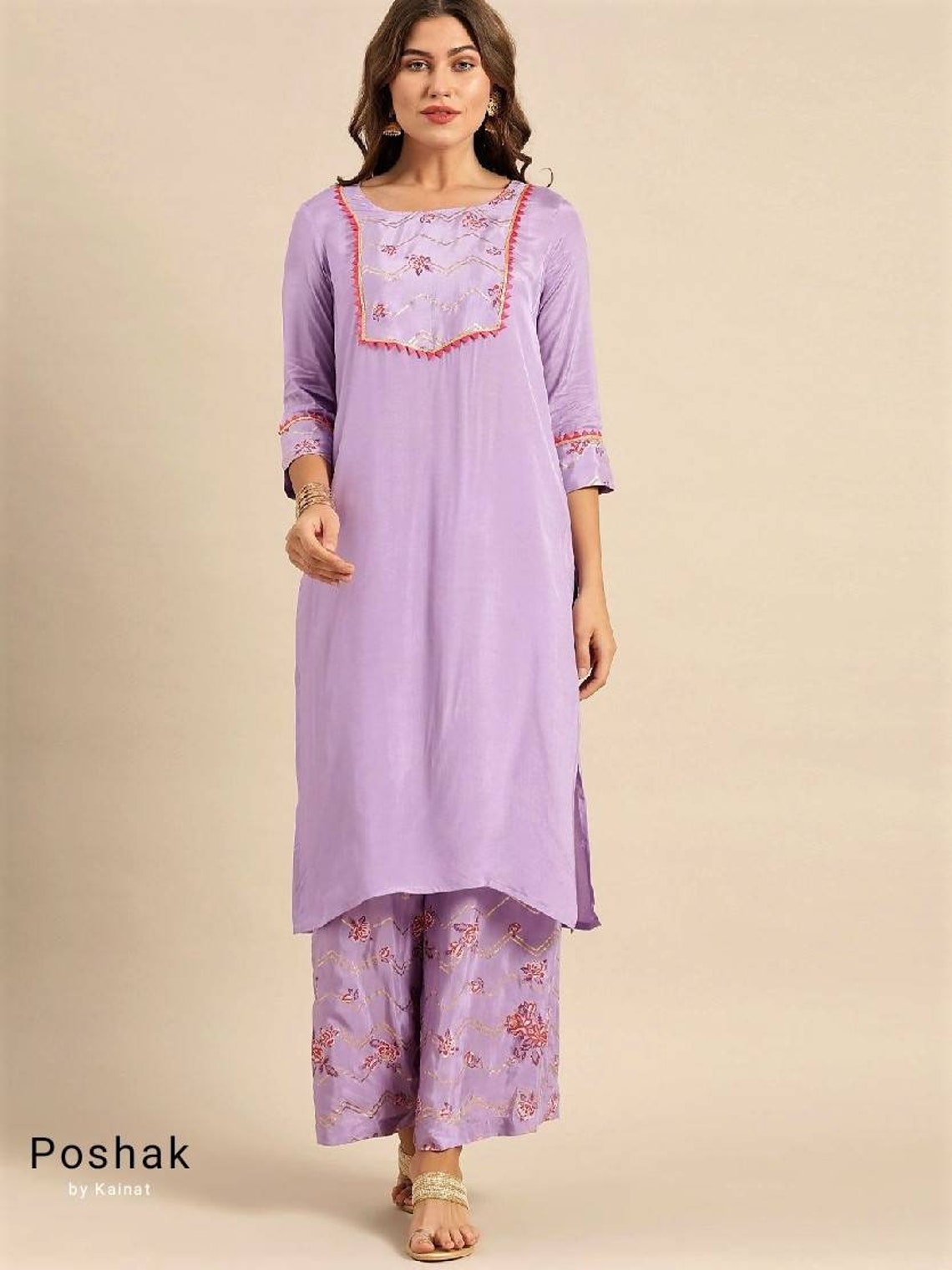 Indian Party Wear Dress Lavender & Red Yoke Design Kurta Etsy
