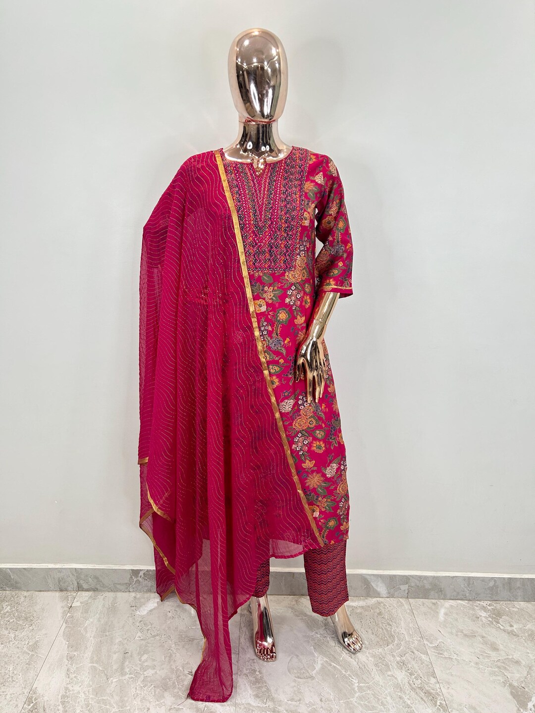 Madhumalti pink gathered kurta set main image 1