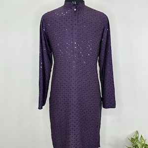 Kurta Pajama Set For Men - Pure Cotton Purple Chikankari Kurta With Trousers - Indian Ethnic Wear For Men - Indian Party Kurta Suits For Men