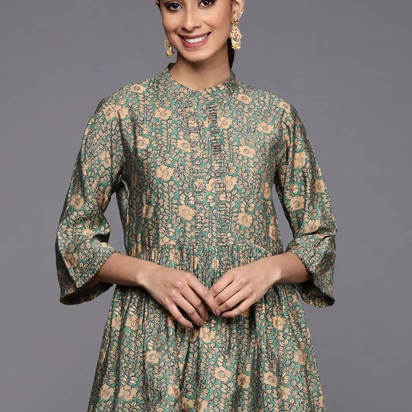 Women’s Cotton Short Kurti with Embroidery – Beige Ethnic Tunic Top, Lightweight Casual Summer Wear