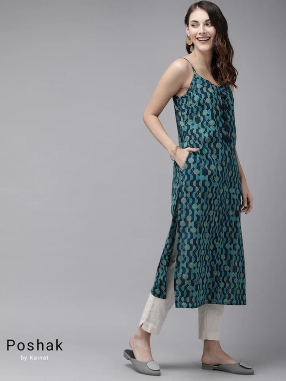 Buy Modestouze Attires Women's Knee Length Rayon Flared Sleeveless Kurti  (Teal) Online at Best Prices in India - JioMart.