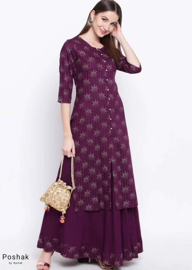 Printed kurta and skirt set for women Kurta Set in Purple Etsy