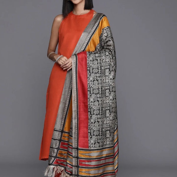 Kurta Sets  - Orange/Pink/Maroon Pure Cotton Solid Sleeveless Kurta With Trouser & Dupatta - Indian Ethnic Wear - Plus Size Salwar Kameez