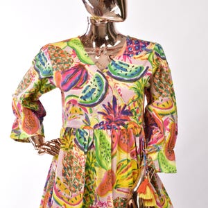 Kurtis for women - Indian Tunic - Short Kurta Dress -  Multicolored Printed Cotton Kurti - Indian Dress - Top and Tees - Summer Wear Tunics