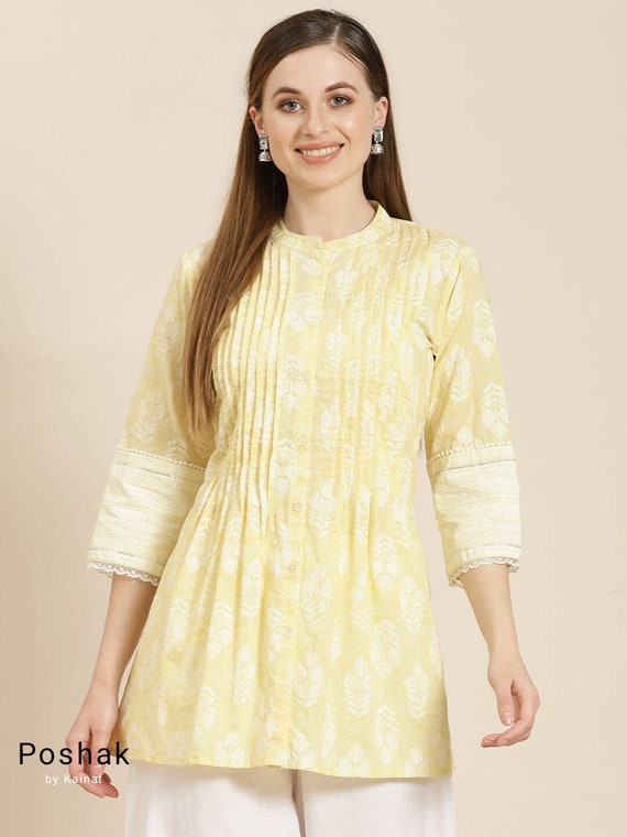 Ramya' Natural Cotton Green Naira cut kurti – The Yellow Bells