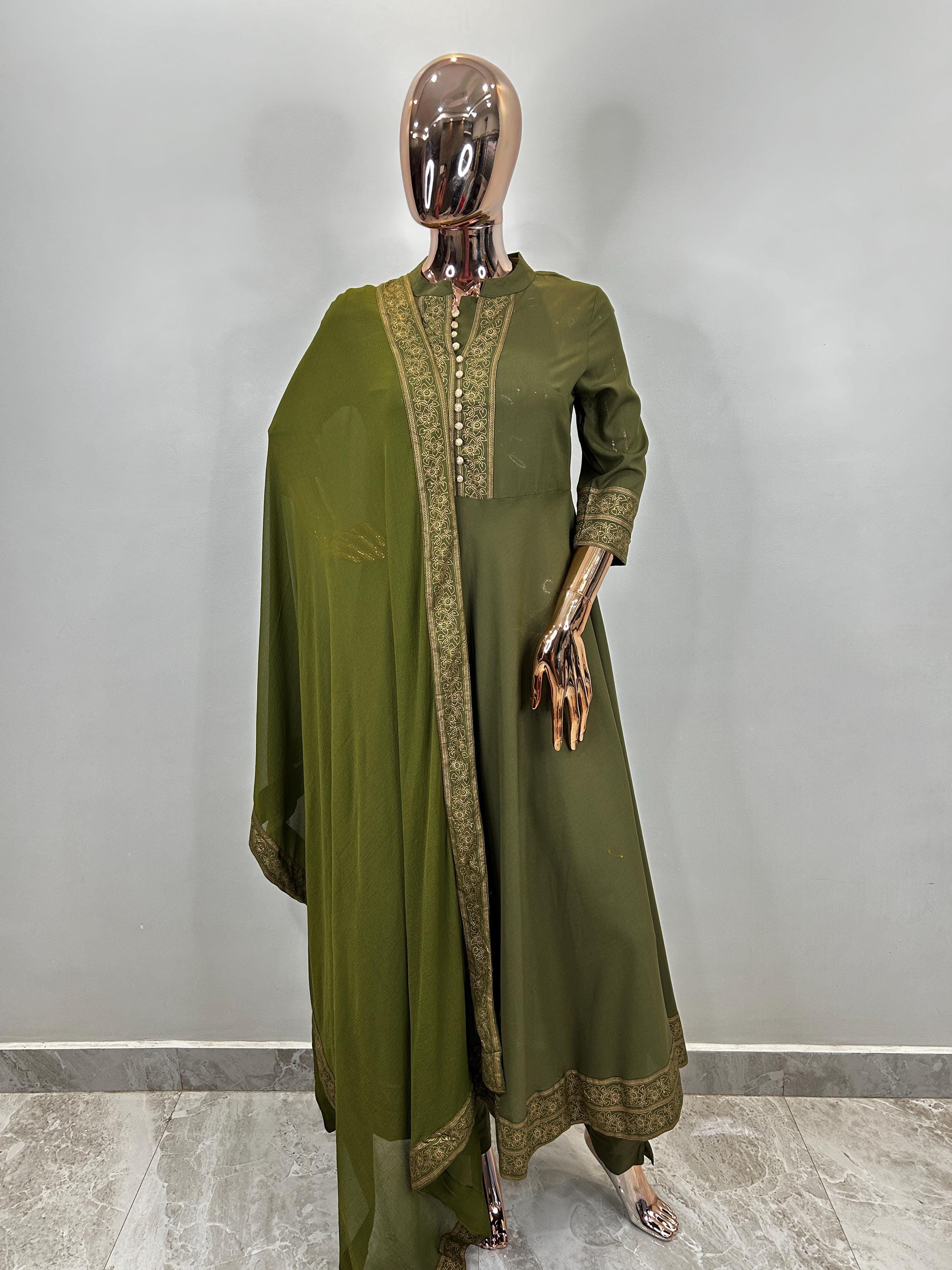 Olive green anarkali dress online