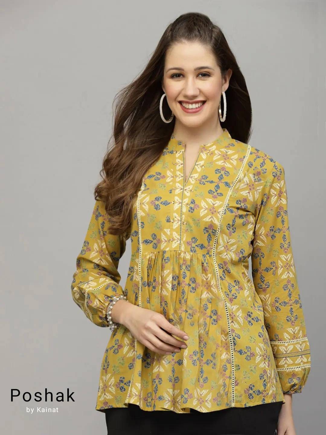 Babyhug 100% Cotton Full Sleeves Tee Flowers Print - Yellow main image 1