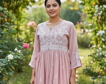 Embroidered Kurtis For Women - Pink Embroidered A-line Tunic Top - Summer  Short Kurta Dress - Plus Size Tunic Tops - Kurta Tunic Top Women