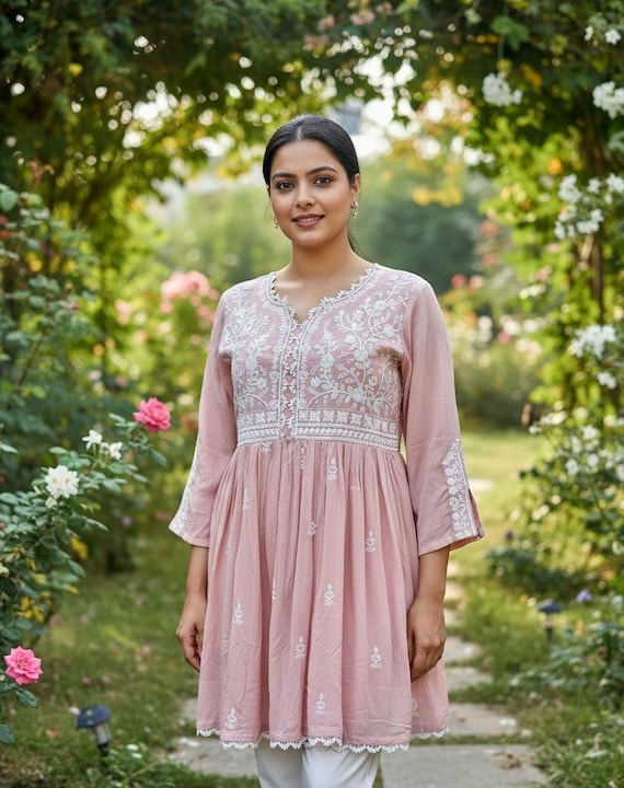a line dress kurtis Cotton A-line Kurta Set with Palazzo, Dual Side Pockets XXL/44