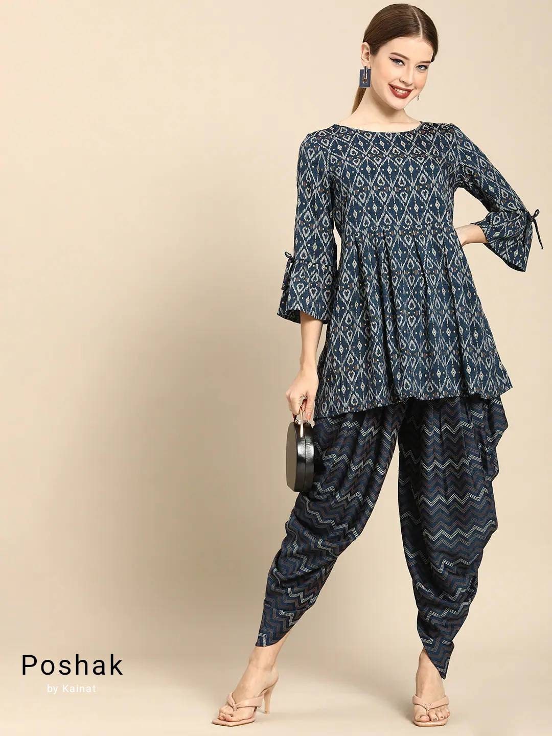 Kurti With Patiala for Women Navy Blue Printed Short A-line - Etsy ...