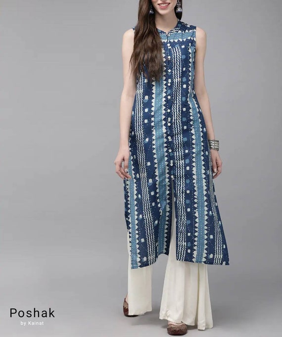 Navy Blue Coloured Pure Cotton with Ethnic floral print Women Designer –  Royskart
