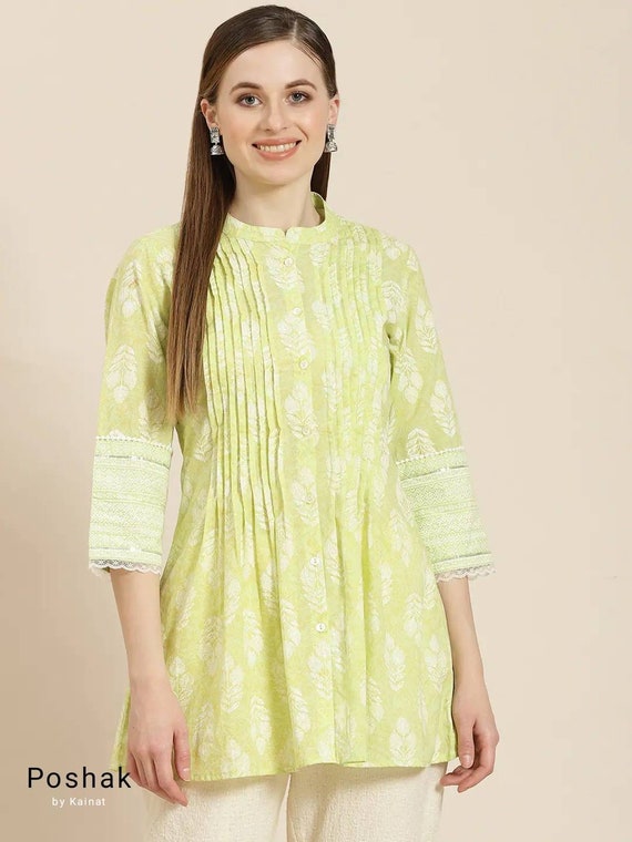 Kurta Palazzo Set For Women Designer Salwar Kameez Dupatta Stitched Kurti  Pent | eBay | Green cotton dress, Kurta neck design, Cotton kurti designs