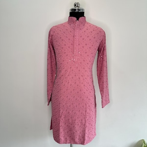 Men&#39;s Indian Ethnic Wear - Kurta with Pyjama For Men -  Chikankari Pure Cotton Pink Kurta Sets For Men - Indian Festive/Party Wear For Men