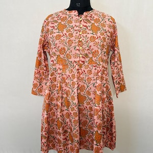 Indian Tunics For Women - Peach Printed A-line Summer Tunic Top/ Kurti For Women - Plus Size Short Kurta - Summer Tops Tees Blouses