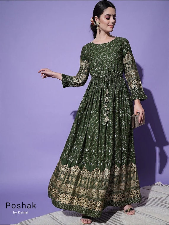 Indian Party Wear Dress for Women Sage Green Silk Maxi Dress Anarkali Kurta  Plus Size Kurti Ethnic Wear Women Long Tuni Gown Dress - Etsy