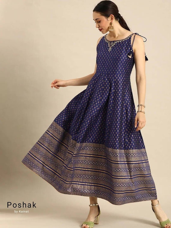 Maxi Dress for Women Navy Blue \u0026 Golden 