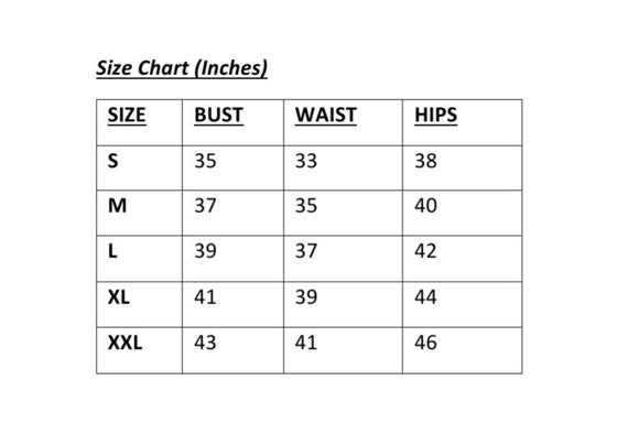 Tunics and Kurtis Measurement Chart