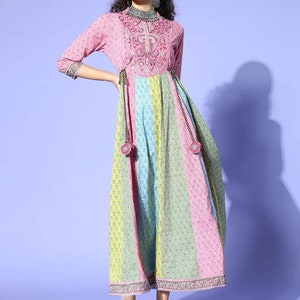 Maxi Dress For Women - Multicolored Embroidered A-line Kurta - Flared Dress - Anarkali Kurta - Gown For Women - XXL 3XL Dress - Kurtis