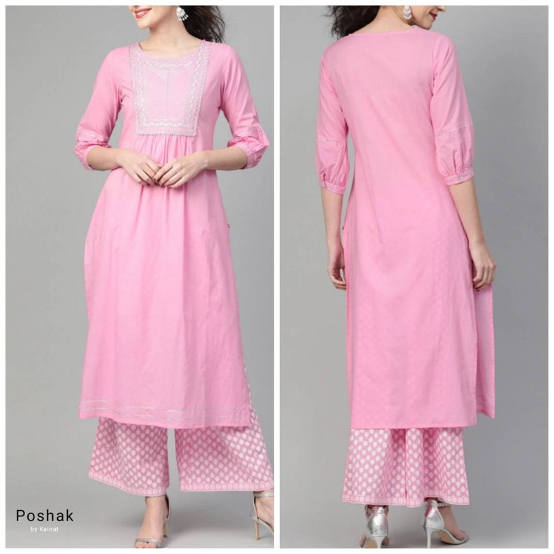 Kurta Sets For Women Yoke Design Kurta with Palazzos Pink Etsy