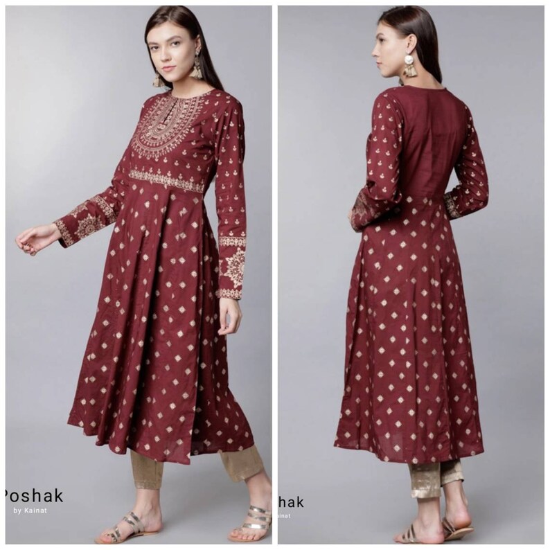A-line Kurti Indian Dresses Ethnic Wear Anarkali Dress For Party Pure Cotton Anarkali Kurta For Women In Maroon