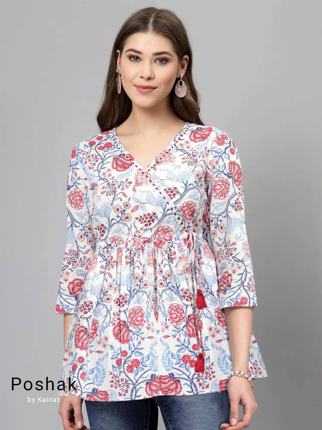 Red Straight Printed Kurti