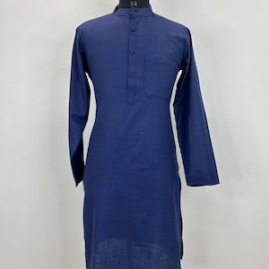 Pure Cotton Kurta Pajama For Men - Navy Blue Solid Kurta With Pajama - Indian Dress For Women - Pakistani Pathani Kurta - Indian Party Wear