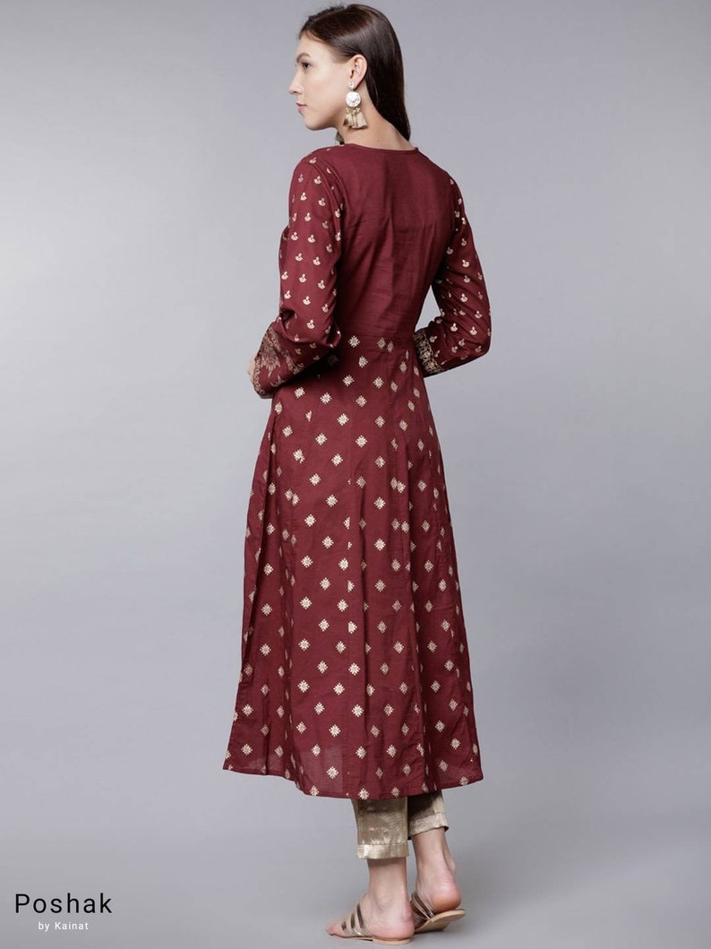 A-line Kurti Indian Dresses Ethnic Wear Anarkali Dress For Party Pure Cotton Anarkali Kurta For Women In Maroon