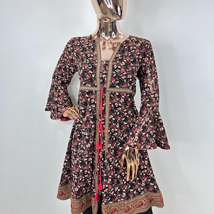 Short Kurti For Women - Black & Red Printed A-line Tunic Top - Kurtis For Women - Summer Tops Tees Blouses - Indian Tunic Top - Boho Tops