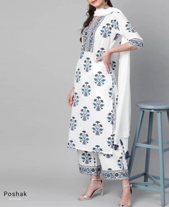 BUY BLUE BLOCKPRINTED KURTI WITH PALAZZO | Chidiyaa – Chidiyaa