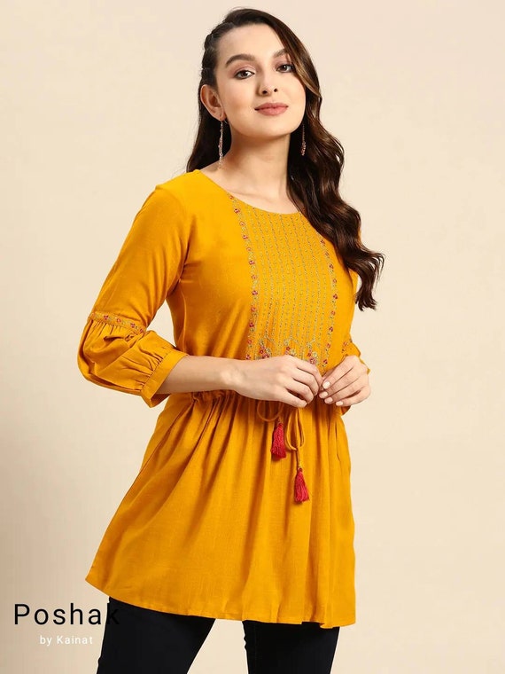 Mustard Yellow Chanderi Silk Kurta Pant Set With Embroidery