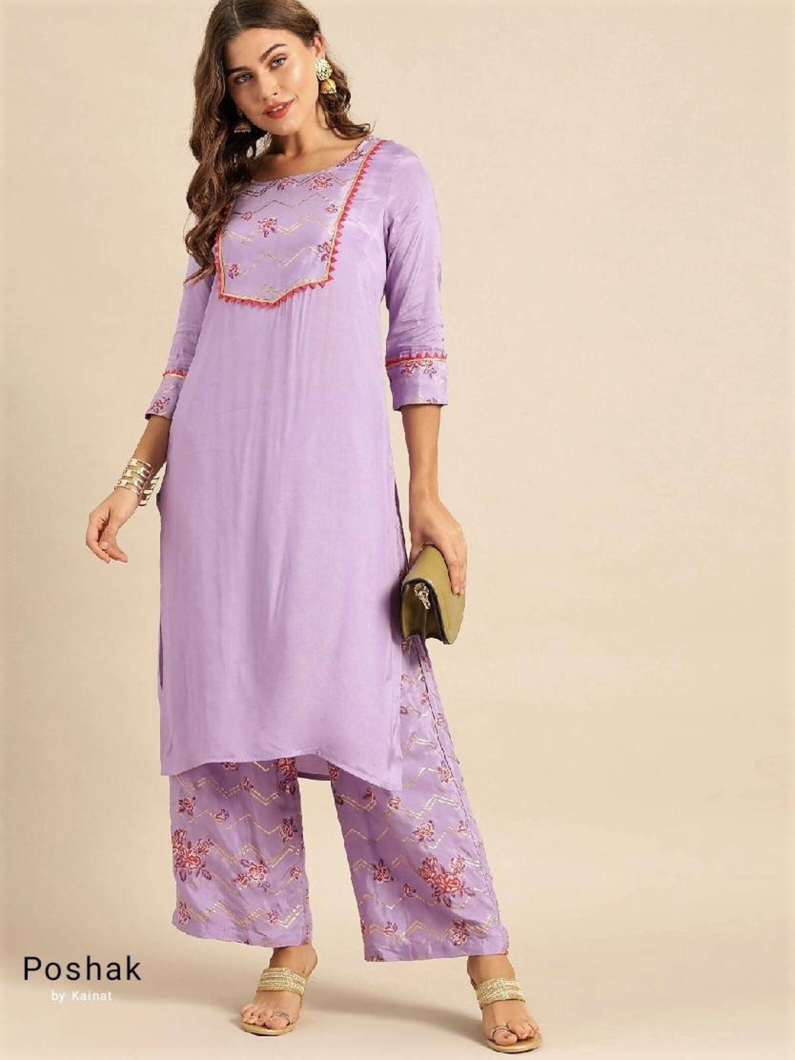 Indian Party Wear Dress Lavender & Red Yoke Design Kurta Etsy