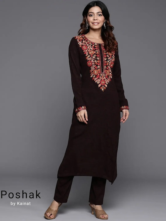 Buy Winter Woolen Kurta for Women Green Embroidered Woolen Kurta Indian/  Kashmiri Kurta Indian Long Tunic Winter Wear Kurtis Long Tops Online in  India - Etsy