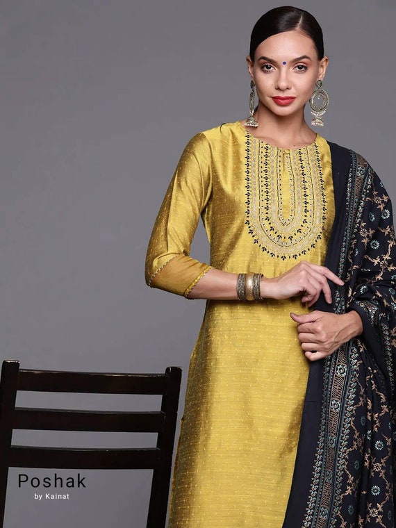 Buy Mustard Yellow Kurta with Pants and a Dupatta by Designer NIDHI THOLIA  Online at Ogaan.com